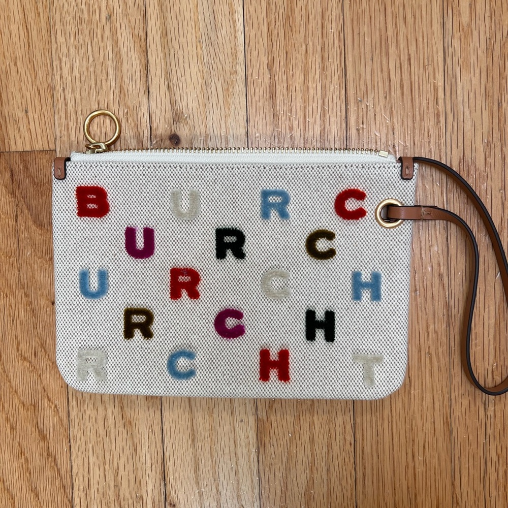Tory Burch Multicolor Logo Canvas Wristlet Clutch Pouch